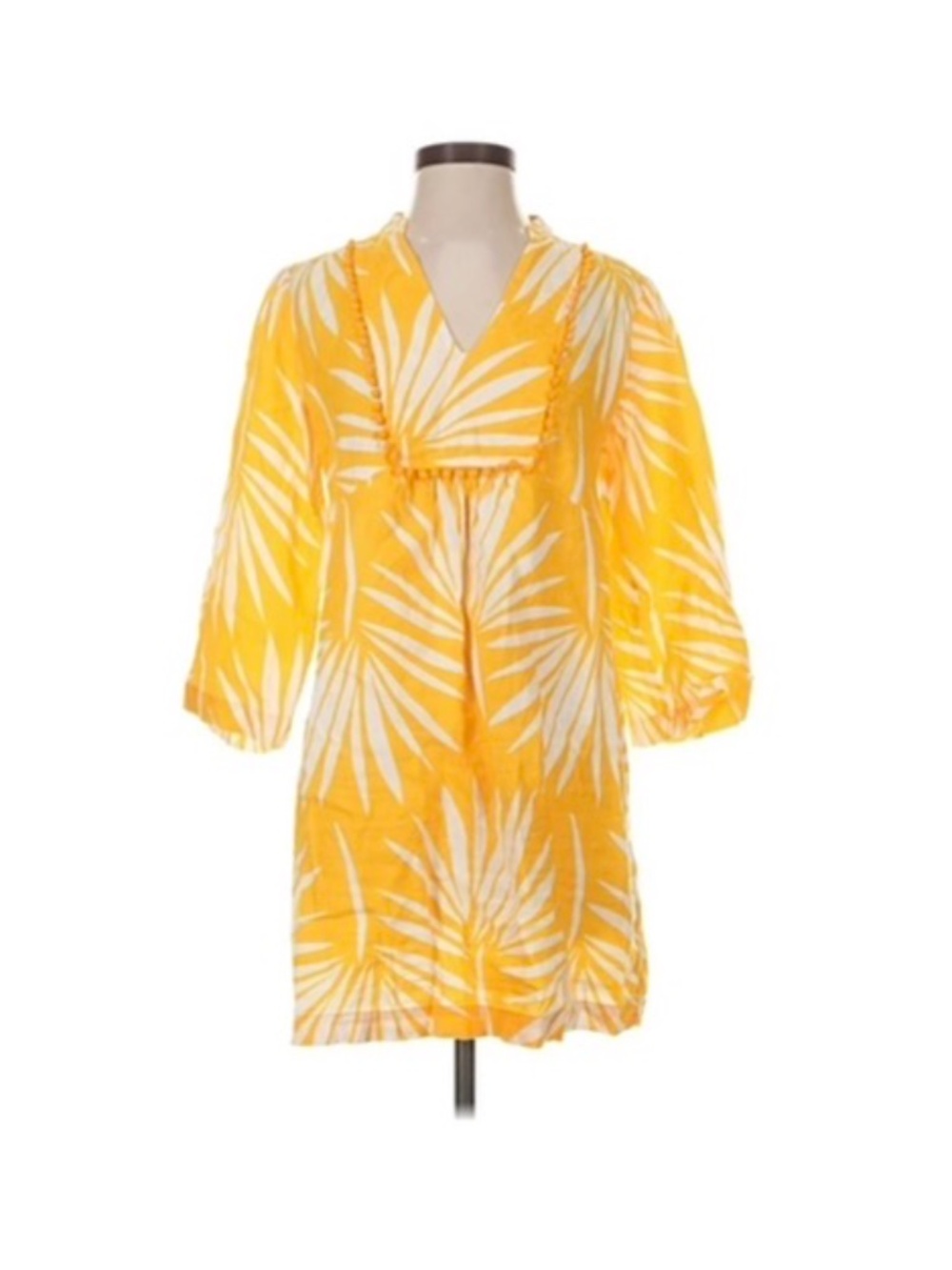 Boden Yellow Palm Leaf Tunic Dress Size 4R V-Neck Casual Shift